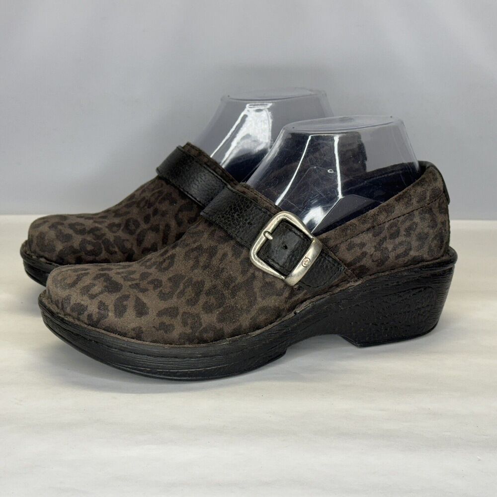 Born Glendale Clogs Closed Toe Animal Print‎ Brown/Black Womens Size 7 Buckle